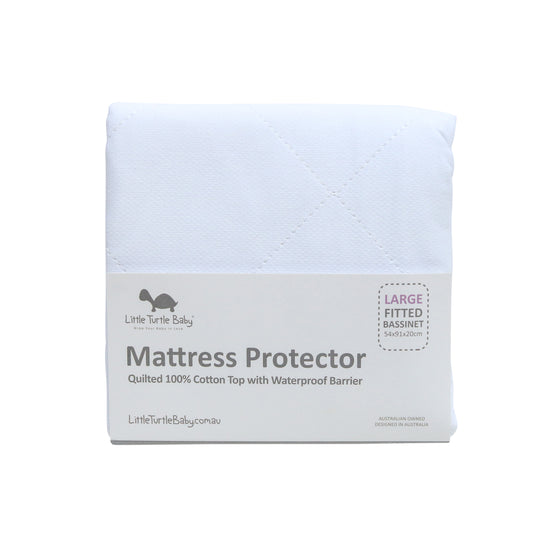 Little Turtle Baby, Large size bassinet fitted waterproof mattress protexctor, Quilted 100% Cotton Top with Waterproof Barrier, Fitted sheet style to fit snugly and safely around your mattress and prevent movement